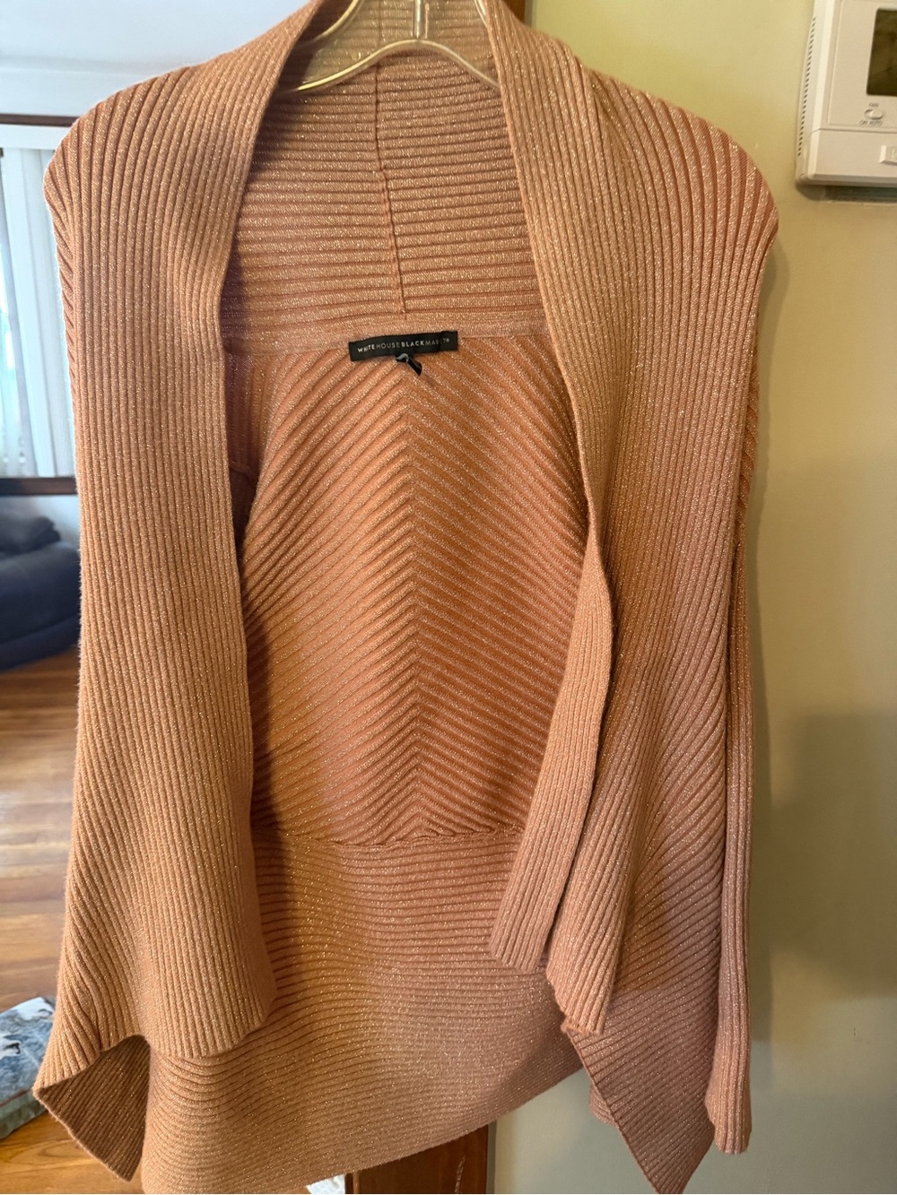 White House Black Market Rose Gold Ribbed Open Front Cardigan